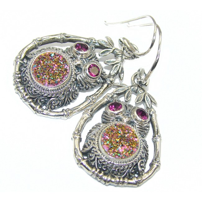 Night Owls Titanum Druzy Tourmaline Sterling Silver Indonesia made earrings