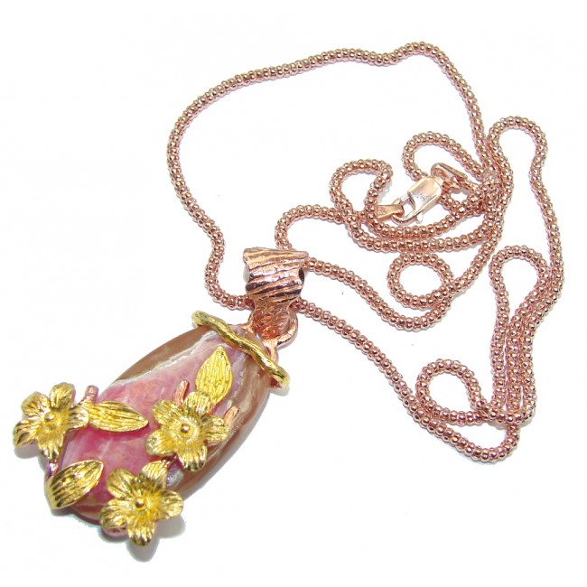 Calling a new Love into one’s life Pink Rhodochrosite Rose Gold plated over Sterling Silver necklace