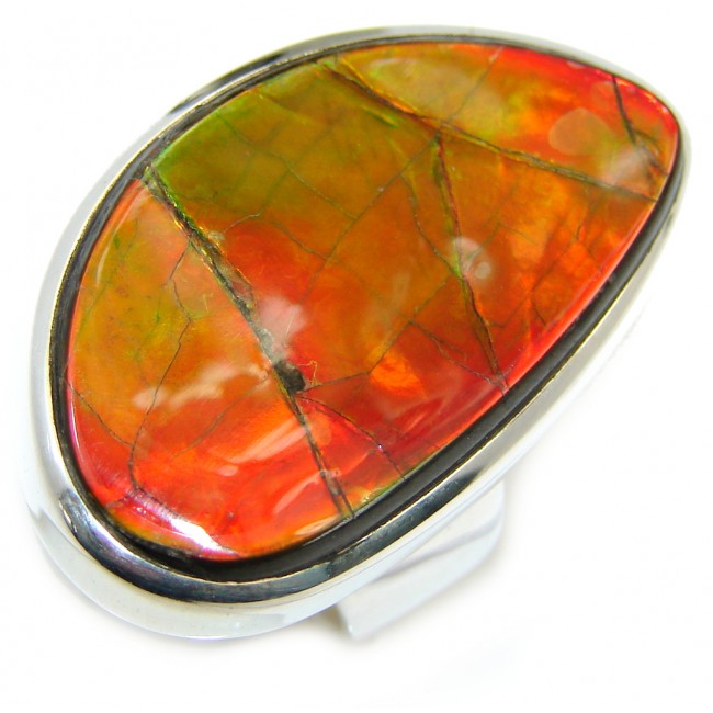 Wild Red Fire Genuine AAA Ammolite Sterling Silver ring size 8