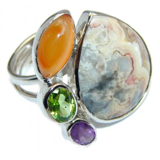 Excellent Rosetta Picture Jasper Sterling Silver ring size adjustable