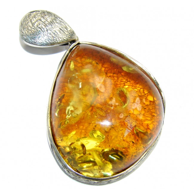 Bold Prehistoric Golden natural Baltic Amber Sterling Silver Pendant