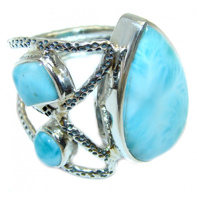 Huge AAA quality Blue Larimar Sterling Silver Statment Ring size adjustable