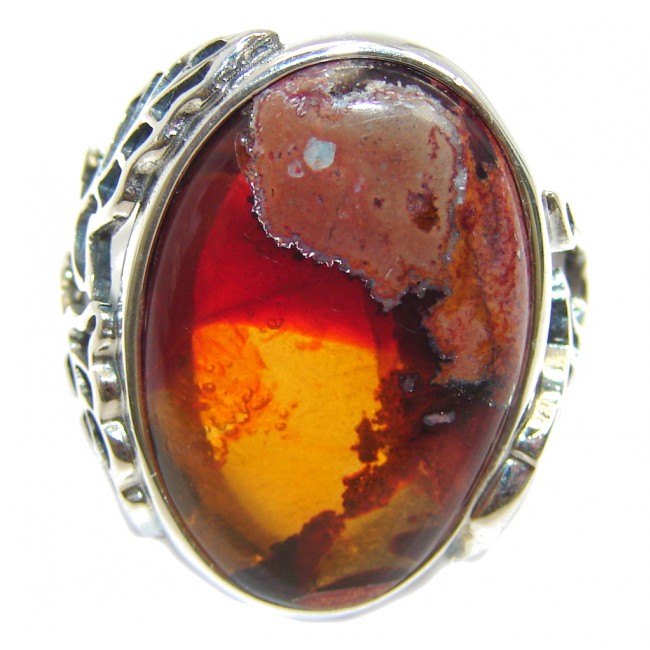 Fabulous AAA+ Mexican Fire Opal Sterling Silver Ring s. 8