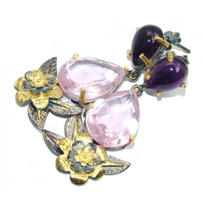 Fabulous Pink Quartz Gold Rhodium plated over Sterling Silver earrings
