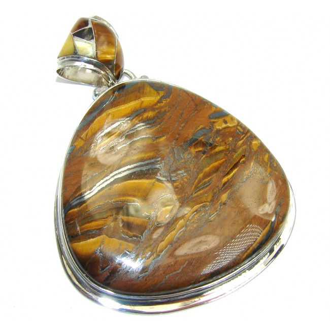 Big Awesome AAA Brown Tigers Eye Sterling Silver Pendant