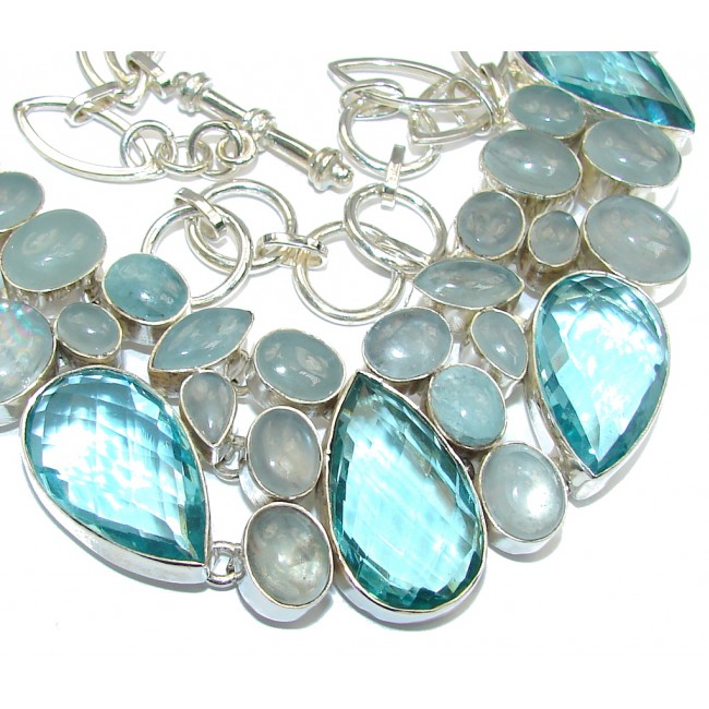 Huge Caribbean Blue Quartz & Aquamarine Sterling Silver necklace