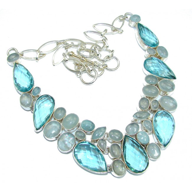 Huge Caribbean Blue Quartz & Aquamarine Sterling Silver necklace