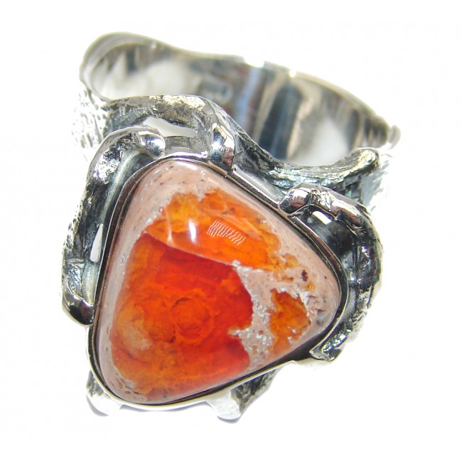 Fabulous AAA+ Mexican Fire Opal Oxidized Sterling Silver Ring s. 8 3/4