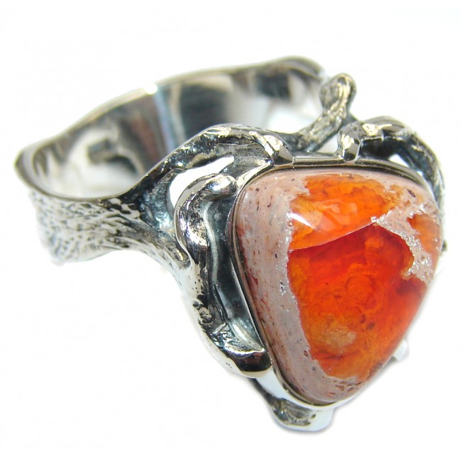 Fabulous AAA+ Mexican Fire Opal Oxidized Sterling Silver Ring s. 8 3/4