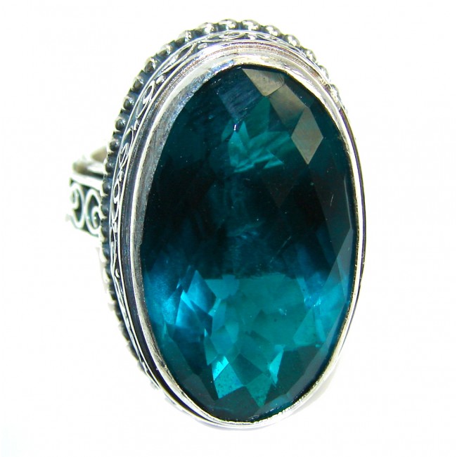 Precious Emerald Color Quartz Sterling Silver Ring s. 8