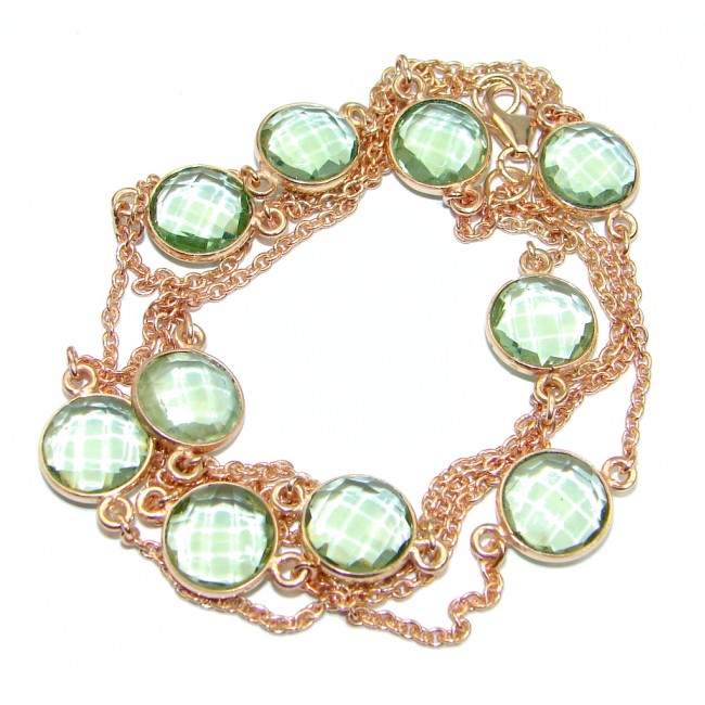 36 inches created Green Amethyst Rose Gold over Sterling Silver Necklace