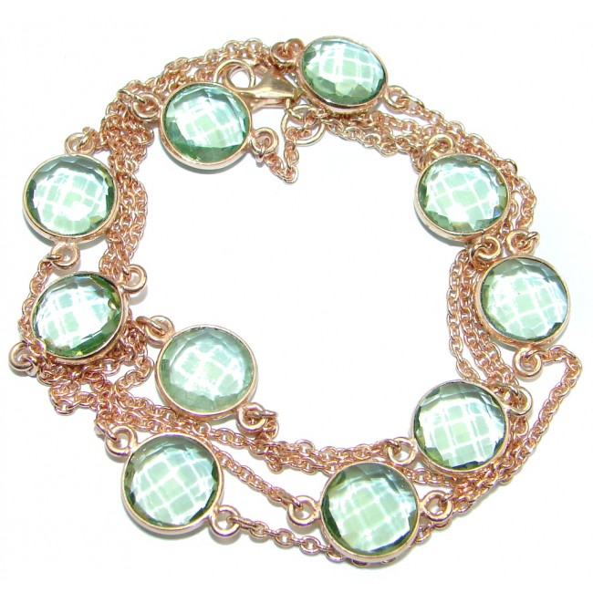 36 inches created Green Amethyst Rose Gold over Sterling Silver Necklace