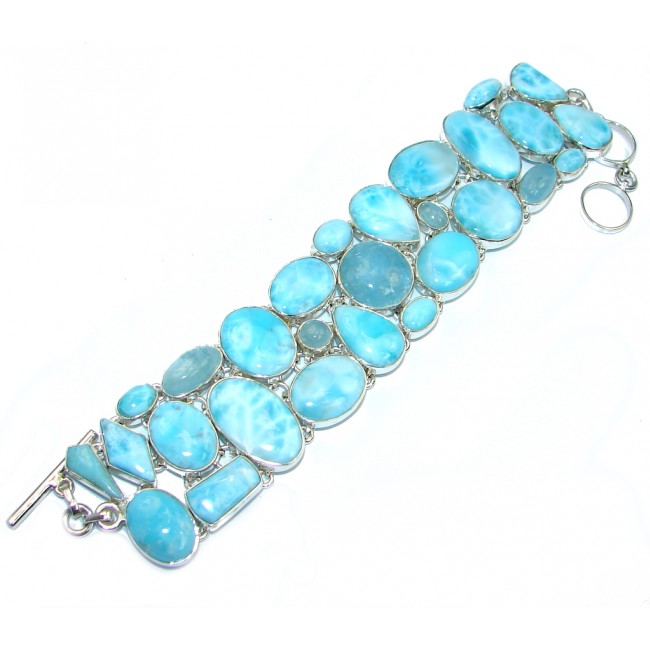 Natural AAA Blue Larimar & Aquamarine Sterling Silver handmade Bracelet