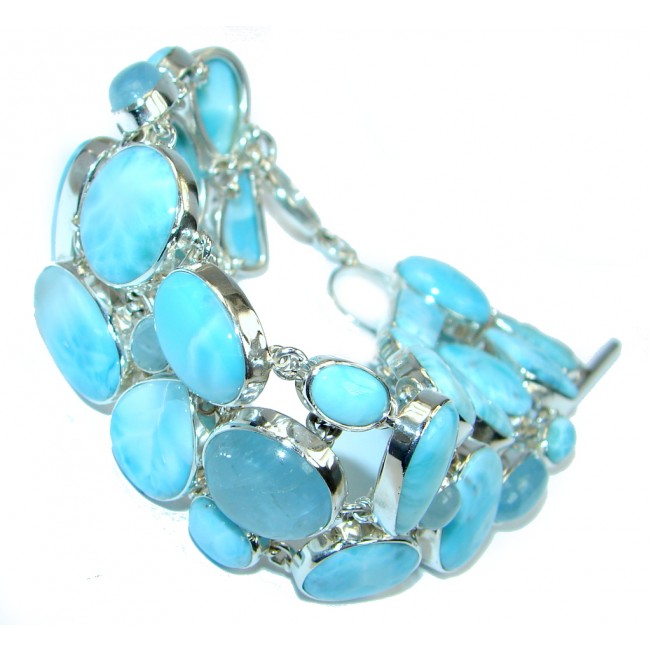 Natural AAA Blue Larimar & Aquamarine Sterling Silver handmade Bracelet