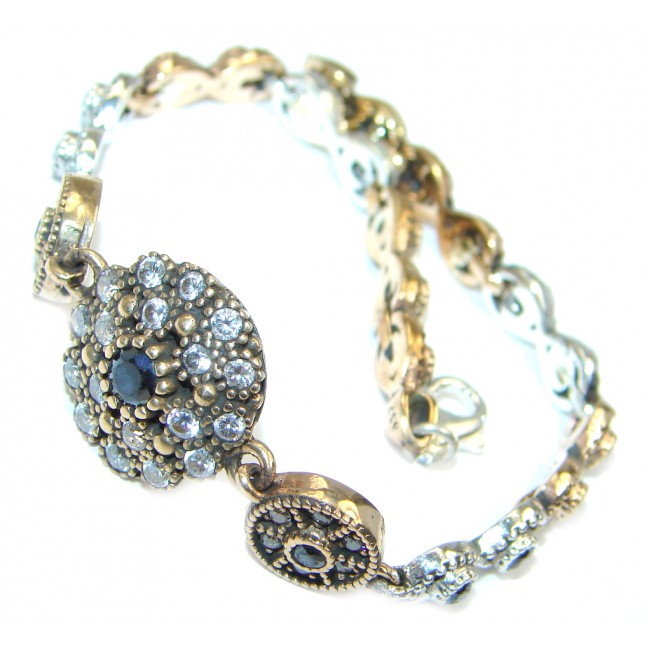 Victorian Style created Sapphire & White Topaz copper over Sterling Silver Bracelet