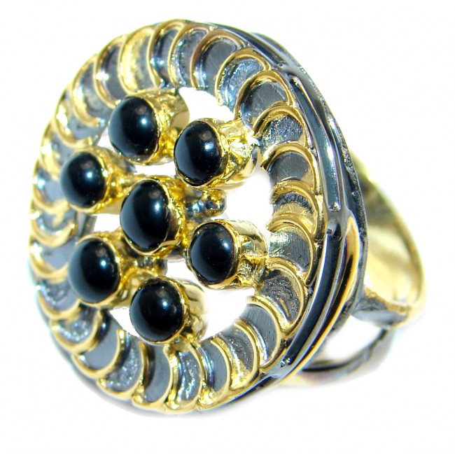 Amazing AAA Black Onyx Gold over Sterling Silver ring size 8 1/4