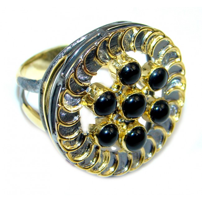 Amazing AAA Black Onyx Gold over Sterling Silver ring size 8 1/4