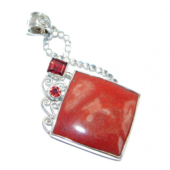 Natural Red Jasper Garnet Sterling Silver Pendant