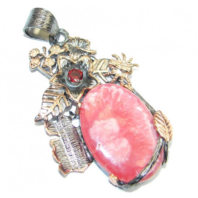Vintage Design AAA Rhodochrosite Rose Gold plated over Sterling Silver Pendant