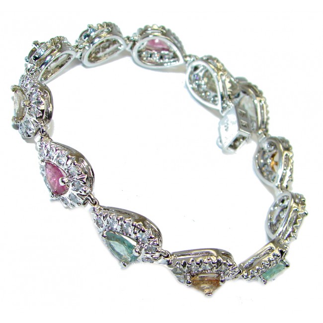 Genuine Multicolor Tourmaline Sterling Silver handmade Bracelet