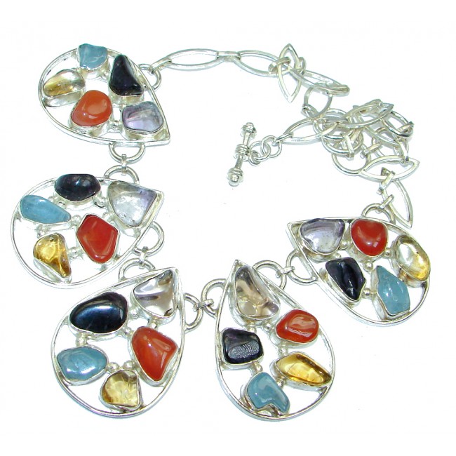 Large Aura Of Beaut Unpolished Multistone Sterling Silver handmade necklace