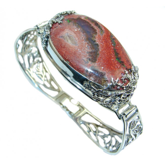 One of the kind Mexican Fire Opal hammered Sterling Silver Bracelet / Cuff
