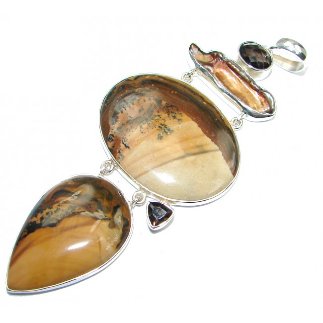Large Incredible Design AAA Picture Jasper Sterling Silver Pendant