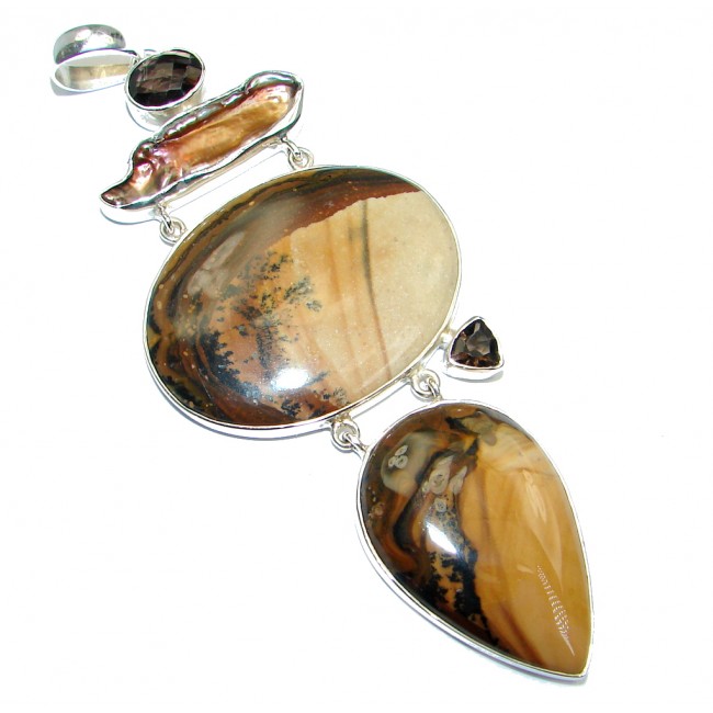 Large Incredible Design AAA Picture Jasper Sterling Silver Pendant