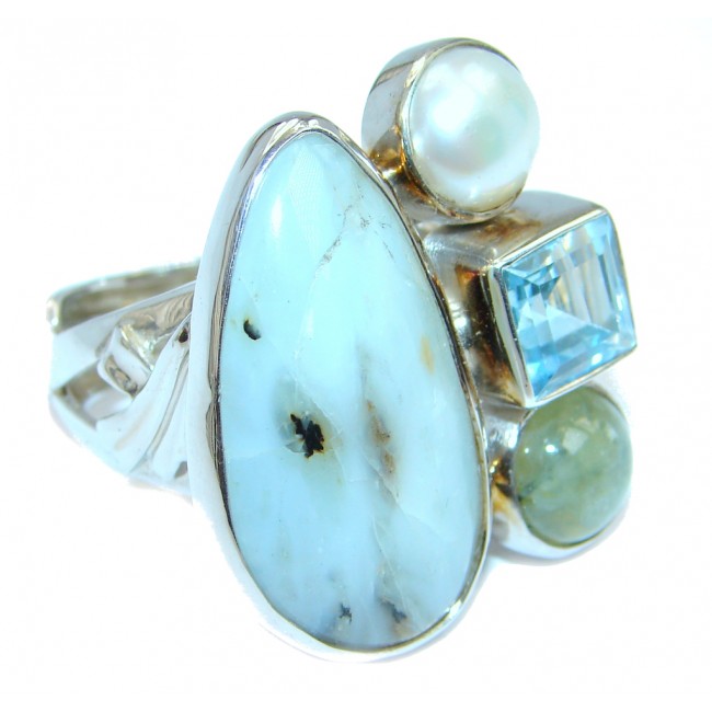 Snow Queen AAA Dendritic Agate Sterling Silver Ring size adjustable