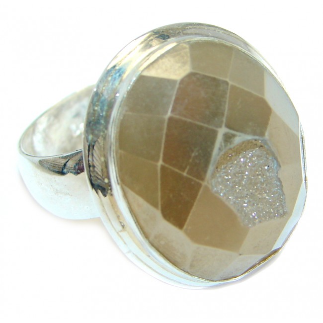 Golden Druzy Agate Sterling Silver Ring s. 8