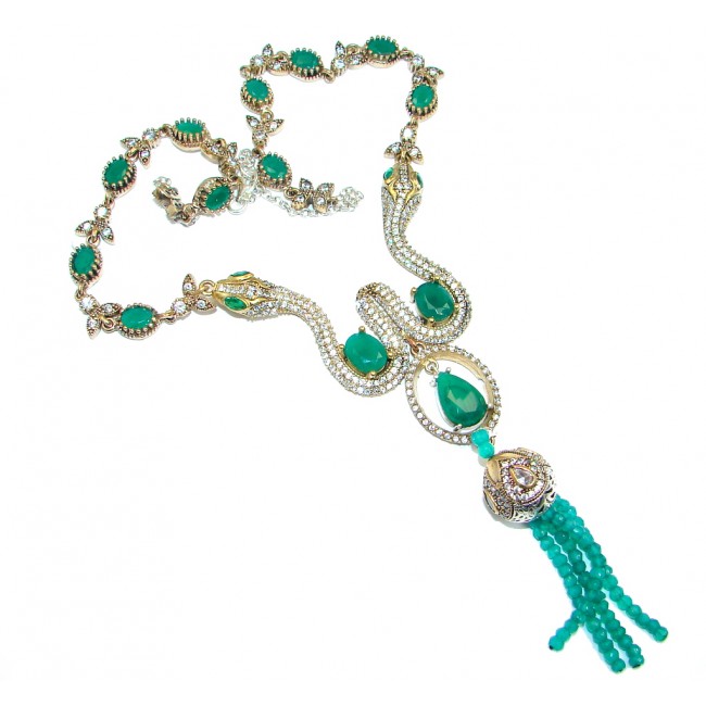 Snakes Victorian Style created Emerald & White Topaz copper over Sterling Silver necklace