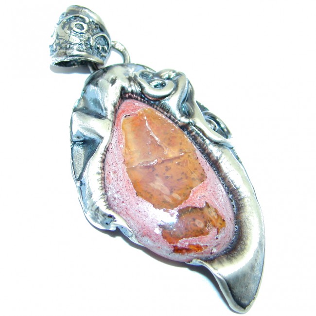 Mexican Fire Opal Oxidized Sterling Silver handmade Pendant
