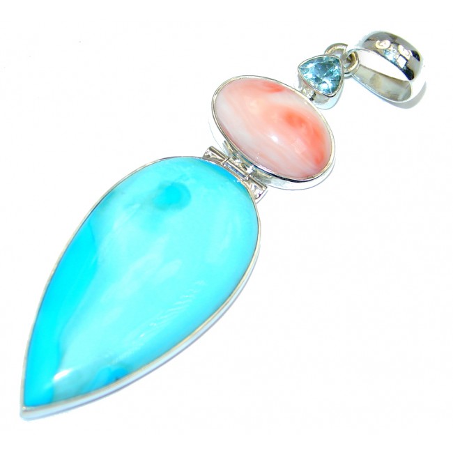 Sleeping Beauty Turquoise Pink Opal Sterling Silver handcrafted Pendant