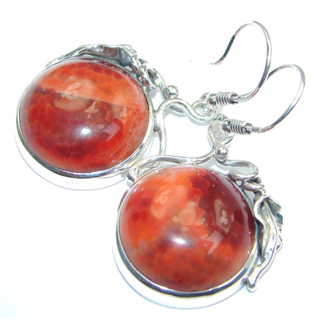Exclusive Orange Mexican Fire Agate Sterling Silver handmade earrings