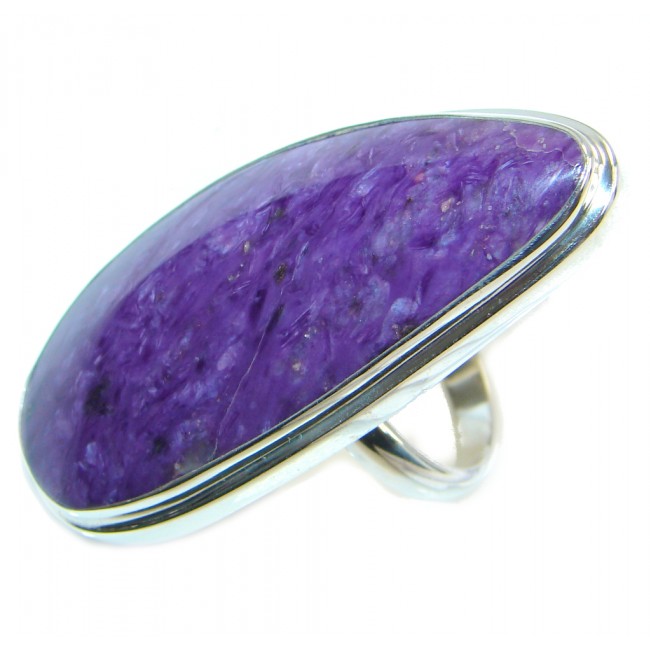 Big Beautiful AAA Purple Charoite Sterling Silver Ring size adjustable