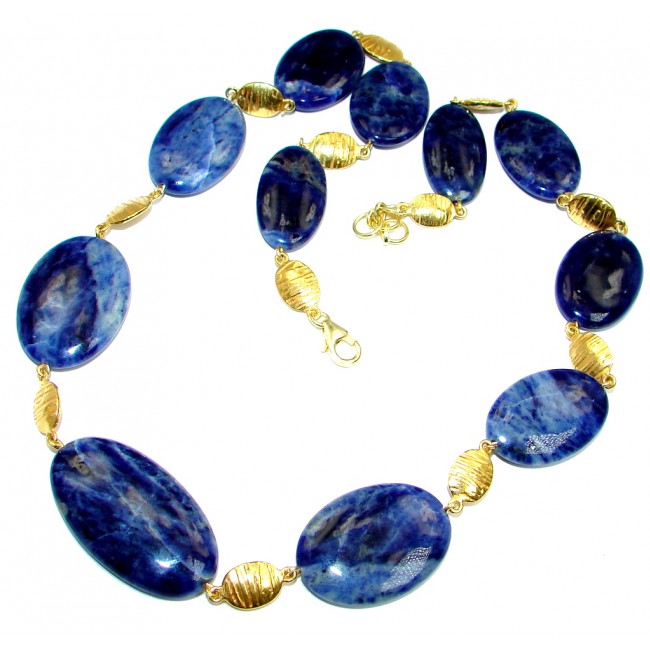 Huge Genuine Brazilian Blue Sodalite Gold plated over Sterling Silver handmade necklace
