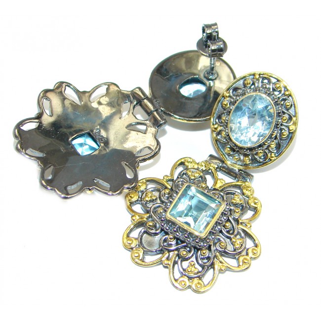 Exclusive Swiss Blue Topaz Gold plated over Sterling Silver handcrafted stud earrings