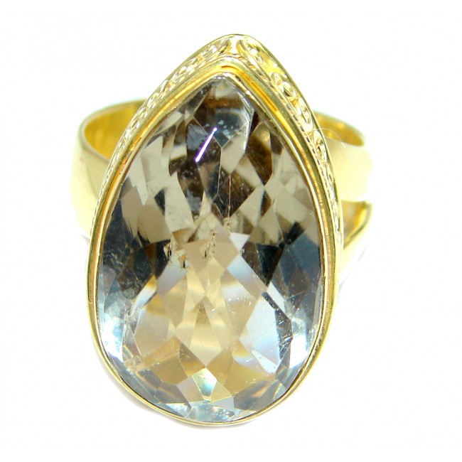 Chunky faceted Green Amethyst Gold plated over Sterling Silver ring size adjustable