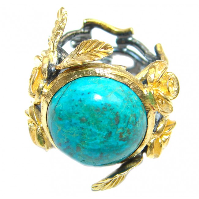 Stone Of Harmony Parrots Wing Chrysocolla Gold Rhodium plated over Sterling Silver ring s. 8 1/4
