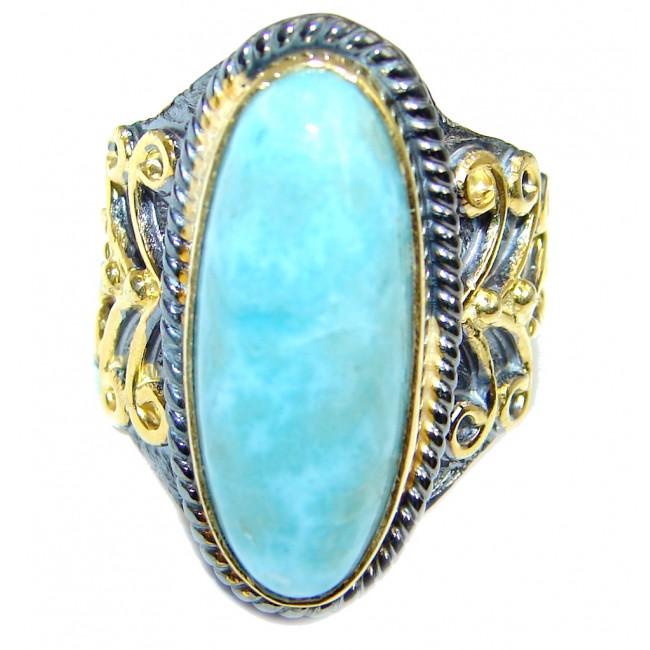 Genuine Larimar Blue Topaz Rose Gold Rhodium plated Sterling Silver handmade Ring size 6 1/4