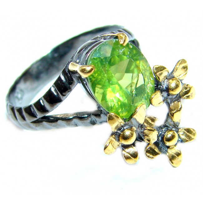 Genuine Peridot Gold Rhodium plated over Sterling Silver ring s. 7