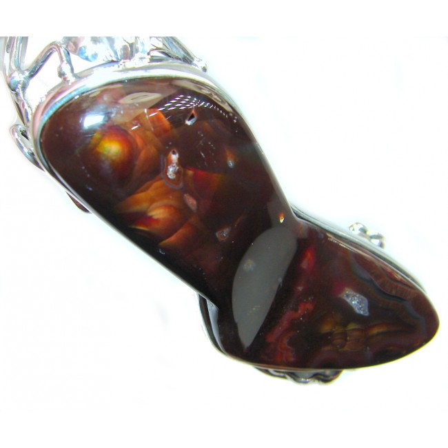 Very Rare Large Natural Orange Mexican Fire Agate Sterling Silver handmade Bracelet