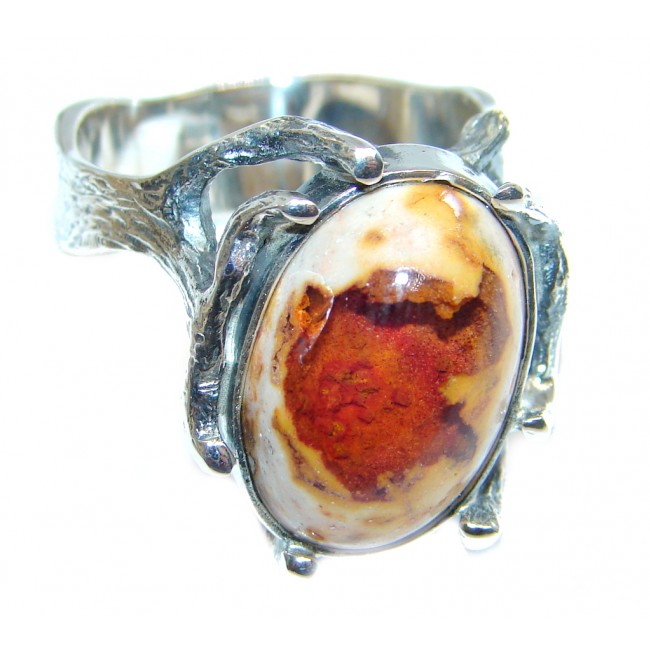 Mexican Fire Opal Oxidized Sterling Silver handmade Ring size 9