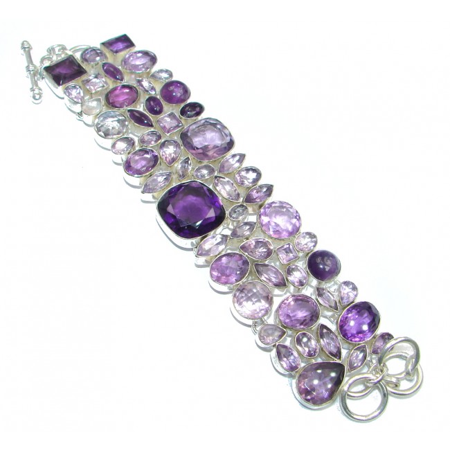 Chunky created Faceted Amethyst Sterling Silver handmade Bracelet