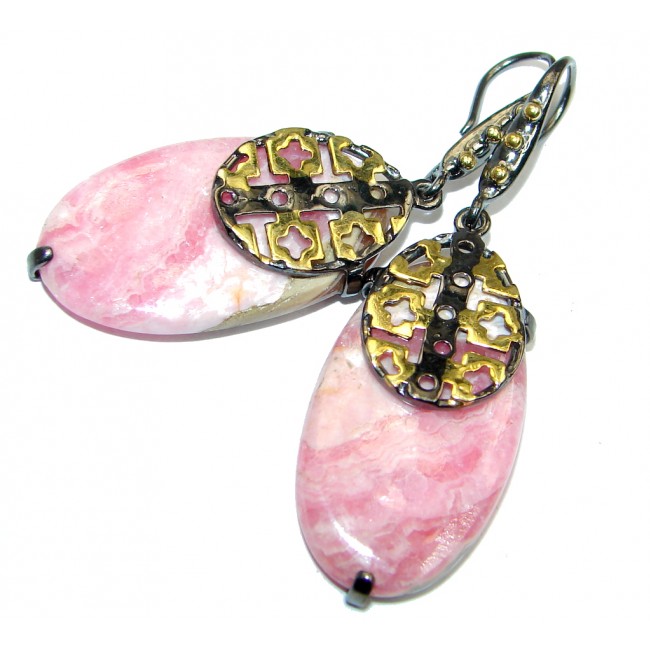 Pink Argentinian Rhodochrosite Rhodium Gold over Sterling Silver earrings
