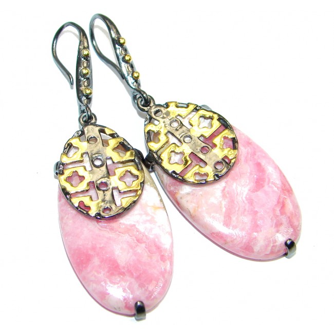 Pink Argentinian Rhodochrosite Rhodium Gold over Sterling Silver earrings