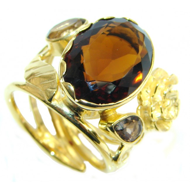Beautiful Champagne Topaz Gold Rhodium plated Sterling Silver Ring size adjustable