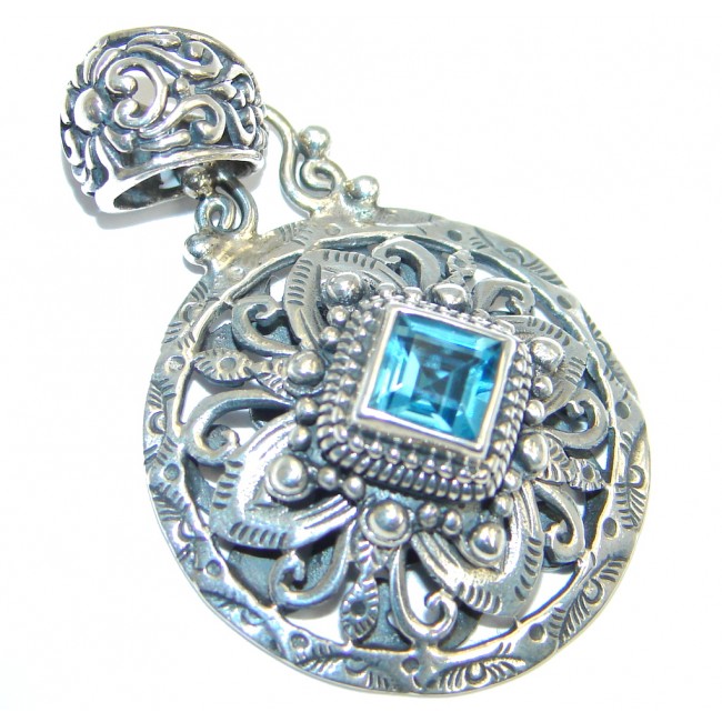Genuine Swiss Blue Topaz Sterling Silver handmade Pendant