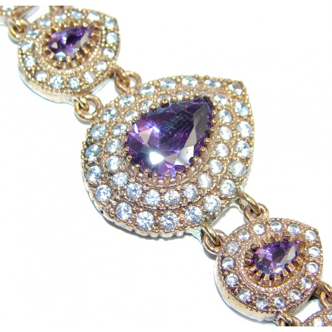 Victorian Style created Amethyst & White Topaz Sterling Silver Bracelet