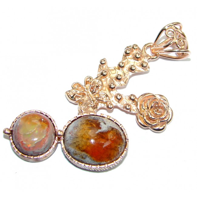 Mexican Fire Opal Oxidized Gold plated over Sterling Silver handmade Pendant